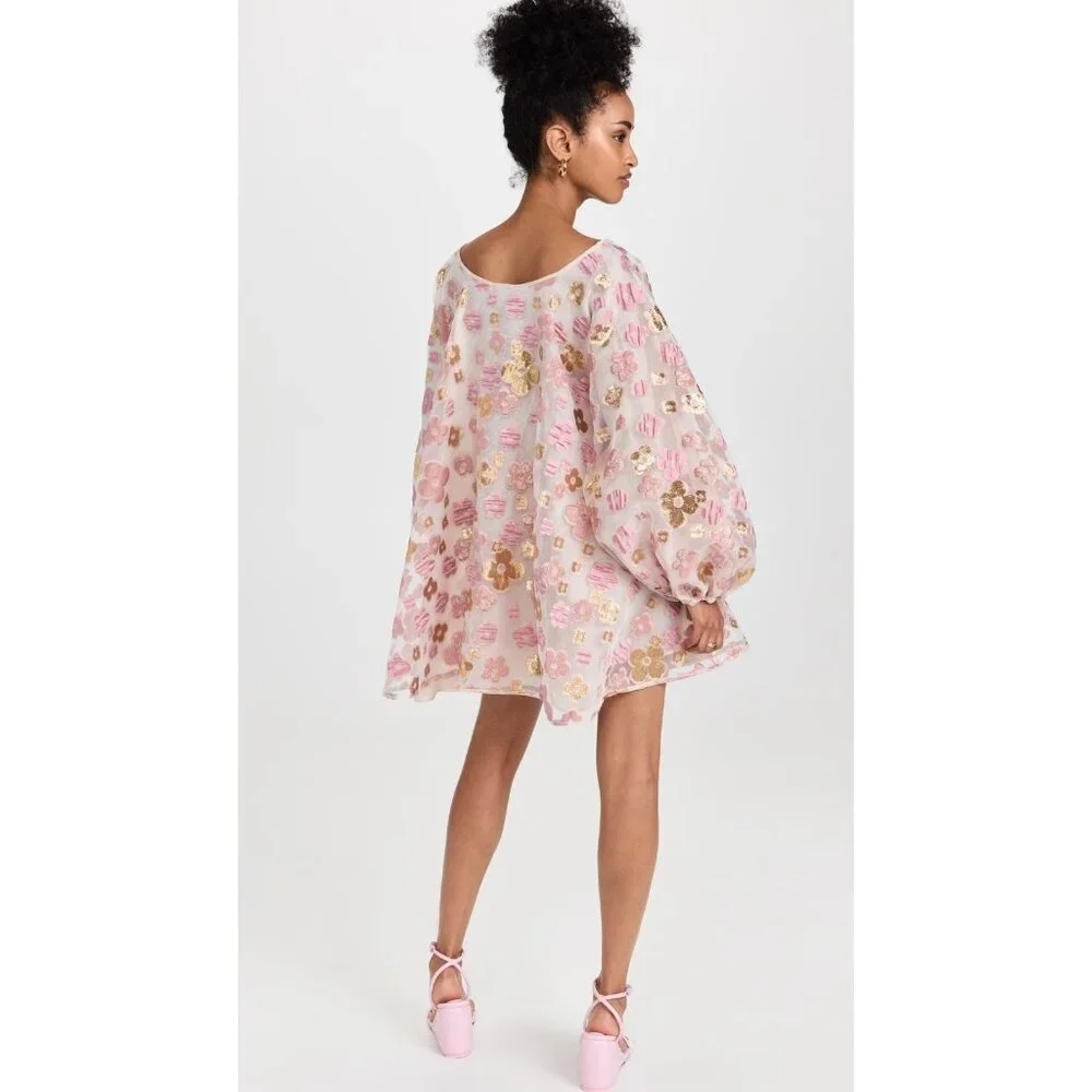 NWT Arianne Elmy Good Luck Mini in Pink Floral Organza Swing Dress L $435 - Picture 15 of 16